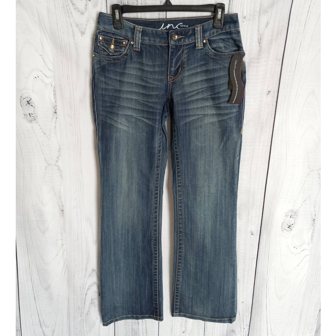 Inc Denim  Indigo Embellished Curvy Fit Stretch Bootcut Jeans